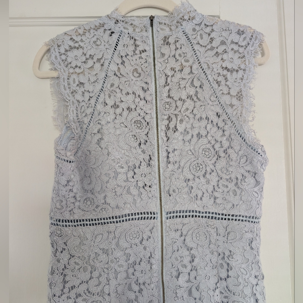 Women's Bridgerton-Inspired Bardot Light Blue Lace Midi Dress - Picture 4 of 5